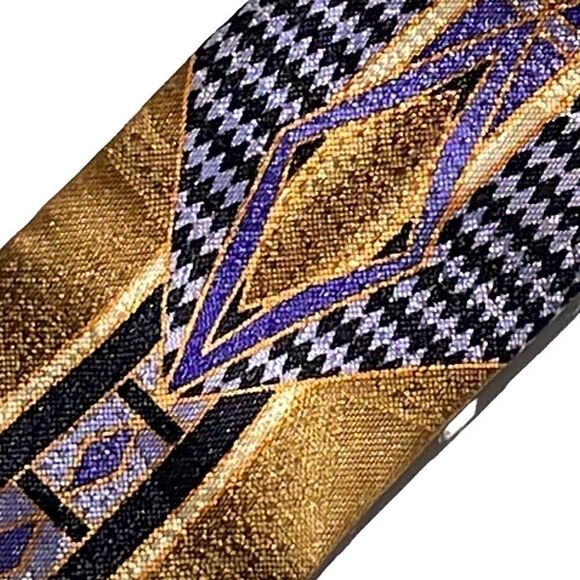 Fratello purple and gold silky fabric print Y style suspenders - Picture 7 of 12